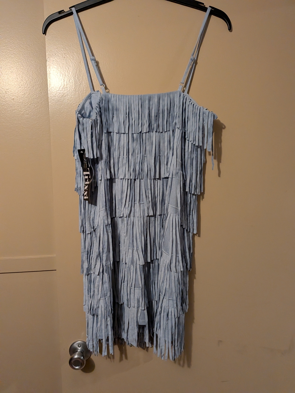 Trixxi Light Blue Fringe Spaghetti Strap Mini Dress - Picture 3 of 5